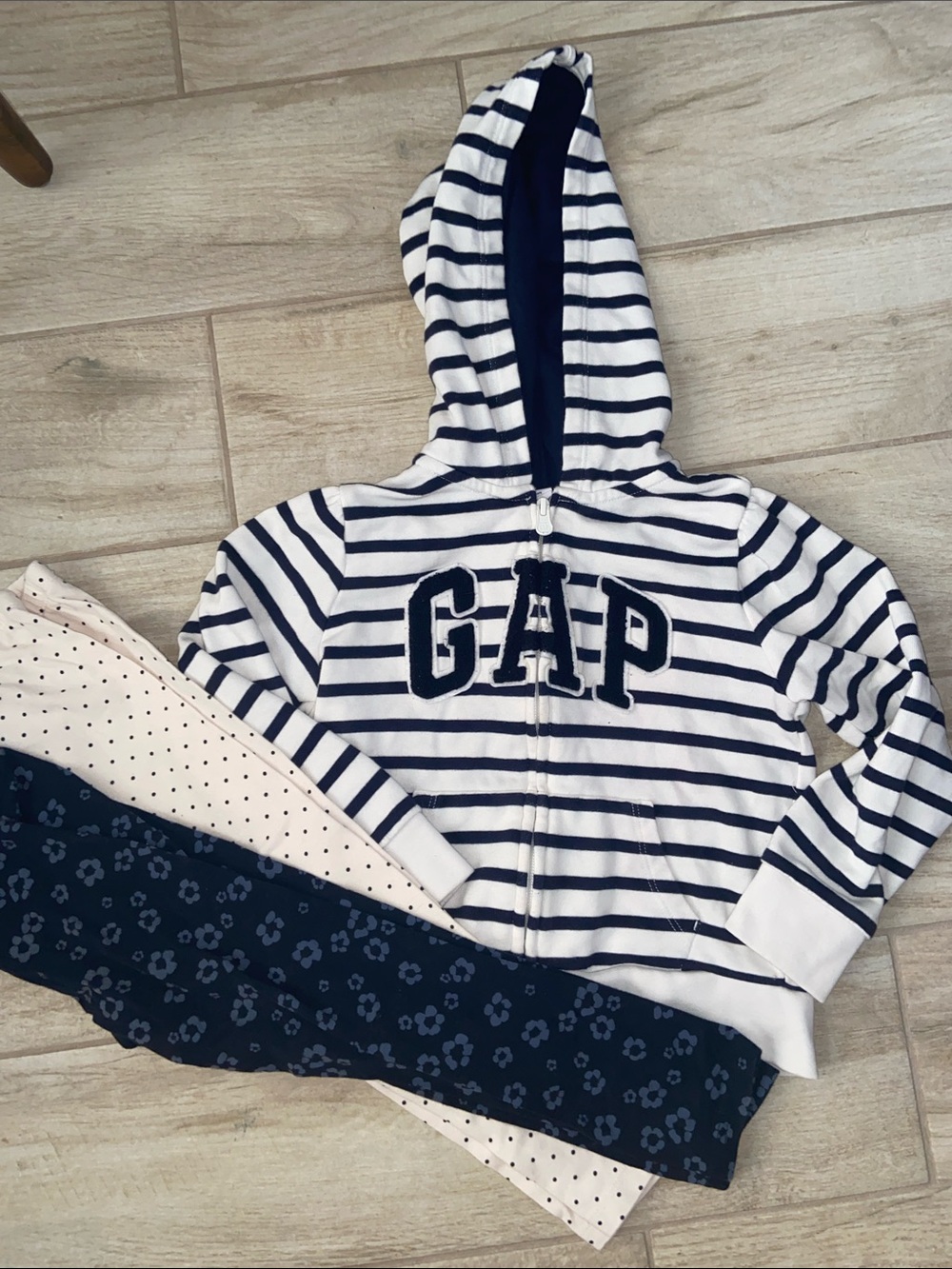 GAP Navy & White Striped Hooded Sweatshirt Top Polka Dot and floral Tights Pants